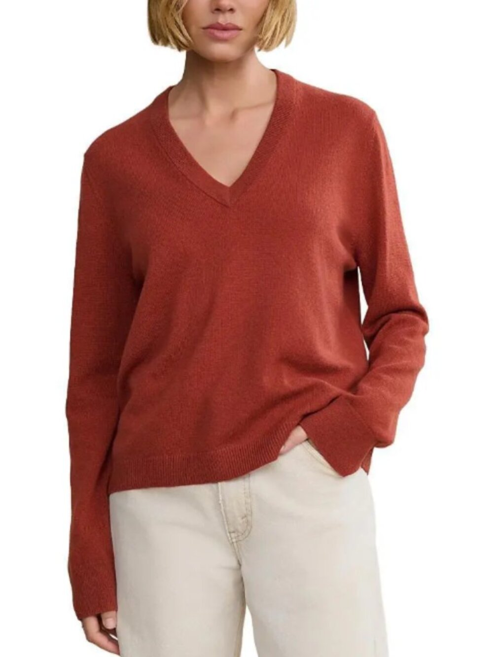 NWOT Jenni Kayne Flynn Cashmere V-neck Sweater Sienna Warm Neutrals 2X Spring